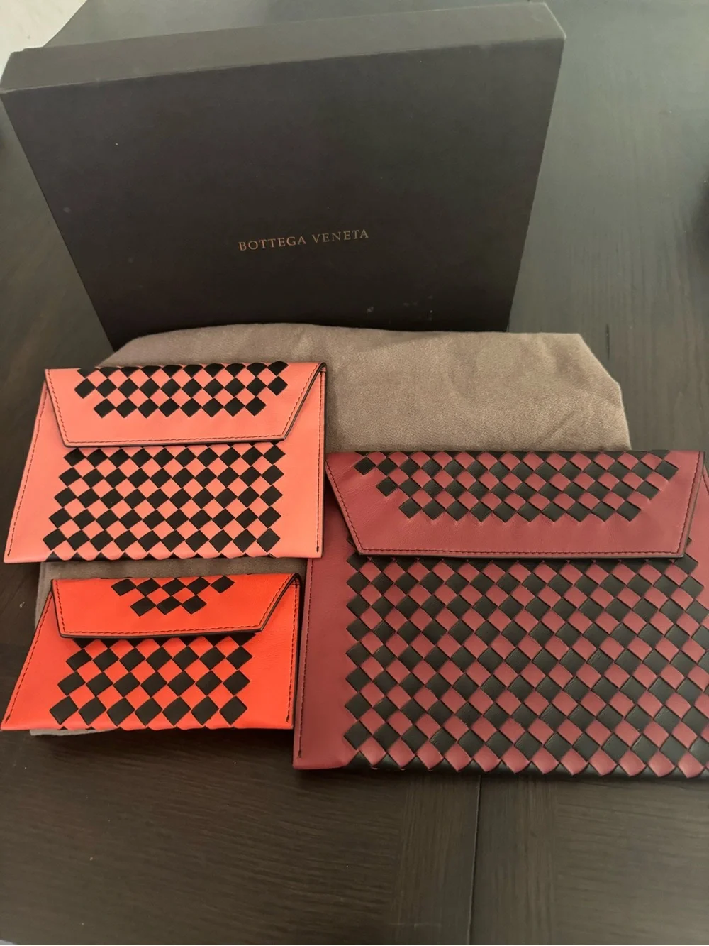 Bottega Veneta Leather Intrecciato Envelope Card Holders Set (3)